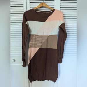 Cozy colorblock stretch wool sweater dress